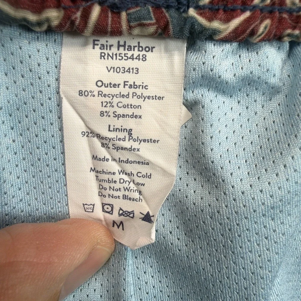 Fair Harbor Mens Swim Trunks M Blue Burgundy Floral Lined Board Shorts